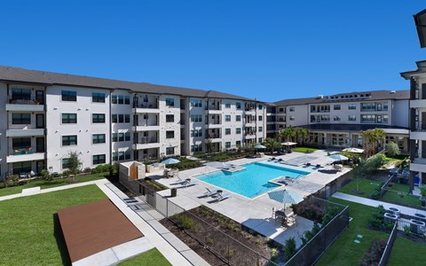 Aerial view of exterior at Solea Cedar Park Senior Apartments in Cedar Park Texas